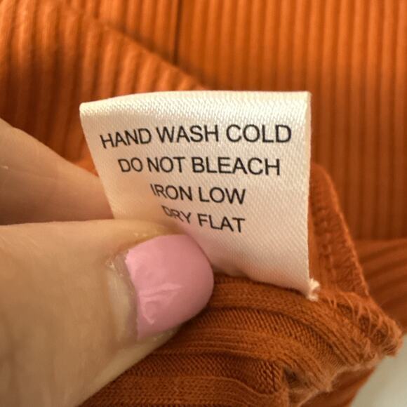 Iris Women's M Boho Ribbed Knit Long Sleeve Bodycon Dress Pumpkin Orange Fall - Picture 6 of 9